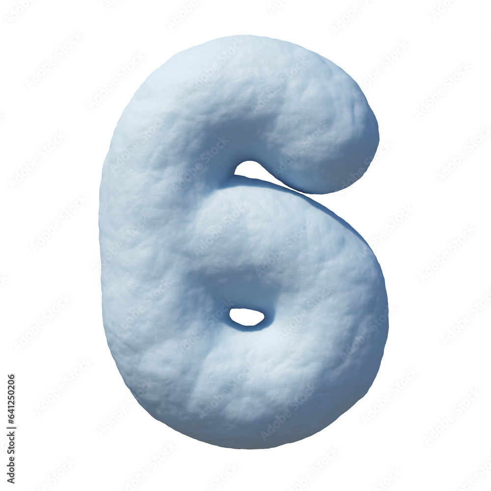 Poster snow font 3d rendering number 6