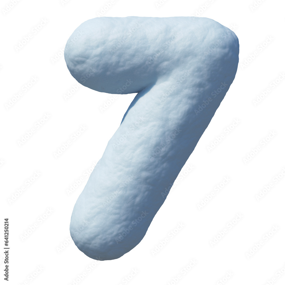 Poster snow font 3d rendering number 7