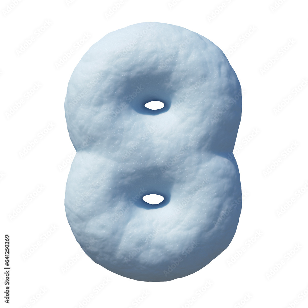 Poster snow font 3d rendering number 8