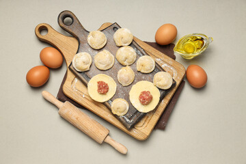 Cooking home food concept with raw dumplings