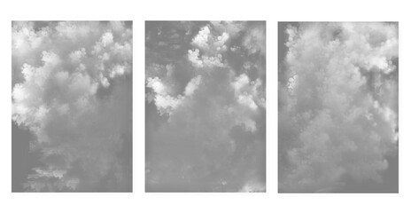 Set of clouds background. Simple covers of modern design. Abstract illustration in black and white colors