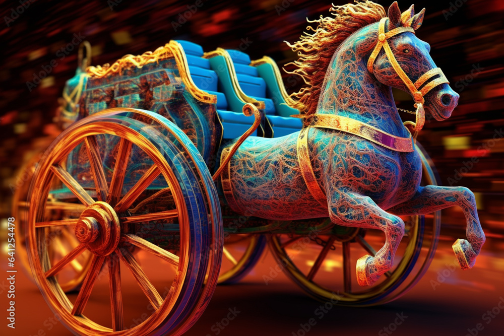 Fototapete an abstract portrayal of a roman chariot, with dynamic lines and vibrant colors. generative ai techn