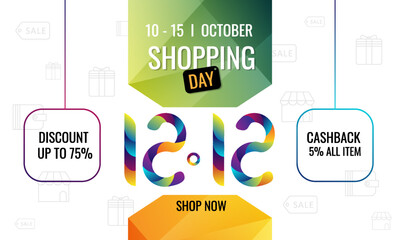 Shopping day sale with colorful background, up to 75% off. Discount promotion layout banner template design. Vector illustration