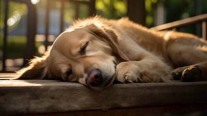 A canine resting gracefully on a park bench