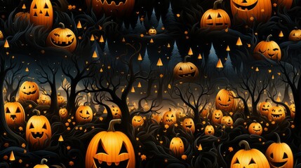 Eerie Halloween Seamless Pattern. Spooky Vector Illustration.