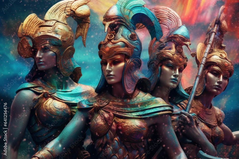 Aufkleber An image featuring abstract representations of Carthaginian mythological figures, with surreal forms and cosmic colors. Generative AI technology.