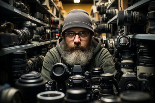 Photographer Framed By Their Camera Gear, Generative AI