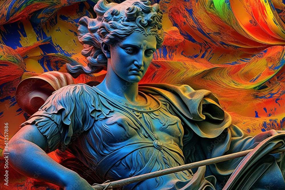 Poster an image showcasing an abstract representation of the hellenistic influence on ancient macedonia, wi