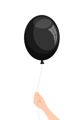 Hand holding a black balloon isolated on a white background. Flat vector illustration
