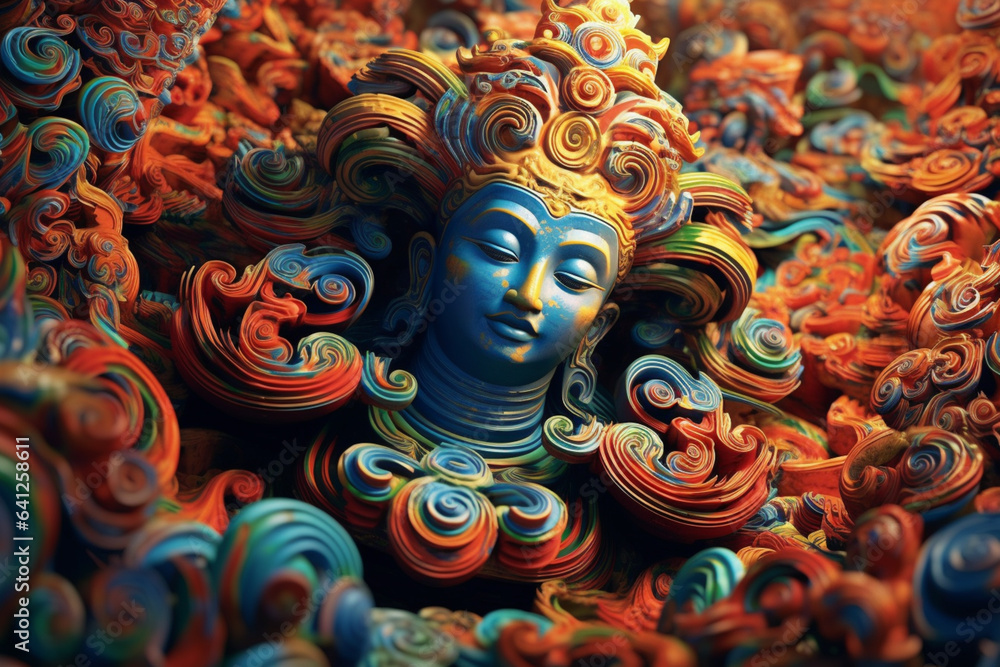 Aufkleber an abstract portrayal of shang divination practices, with swirling patterns and mystical colors. gen