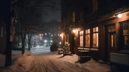 Fotobehang snow covered street in winter © Tudose