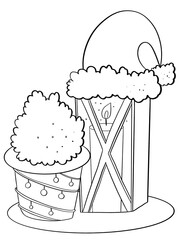 contour line illustration design element holiday new year christmas home and exterior decor floor lamp and flower pot