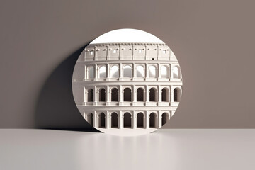 A minimalist graphic design of the Colosseum, featuring clean lines and simplified geometric forms. Generative AI technology.