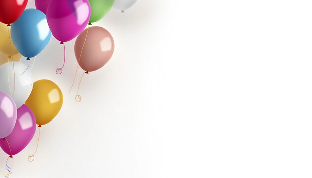 Festive Background with Balloons on White, Copy Space for Text