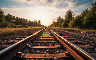 A perspective shot of railway tracks stretching into the distance