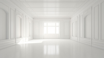 Interior of empty white classic room in the morning.