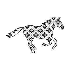 Running horse with tribal boho aztec pattern svg cut file. Isolated vector illustration.