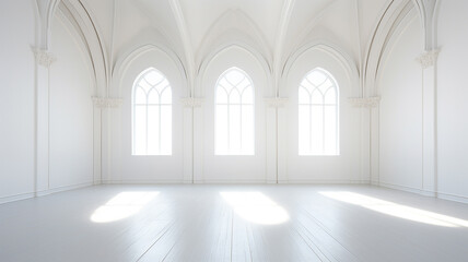 Fototapeta na wymiar Interior of empty white classic room in the morning.