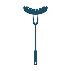 Sausage on grill fork svg cut file. Isolated vector illustration.