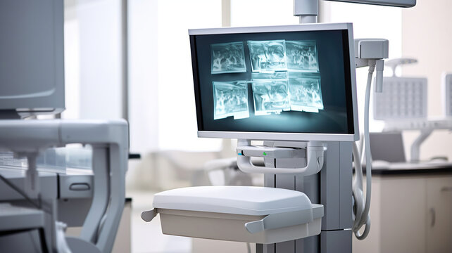 A dental X-ray machine being used for dental examinations