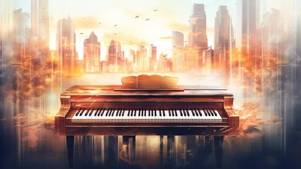 Wandaufkleber poster of Creative piano live concert in the city © sema_srinouljan