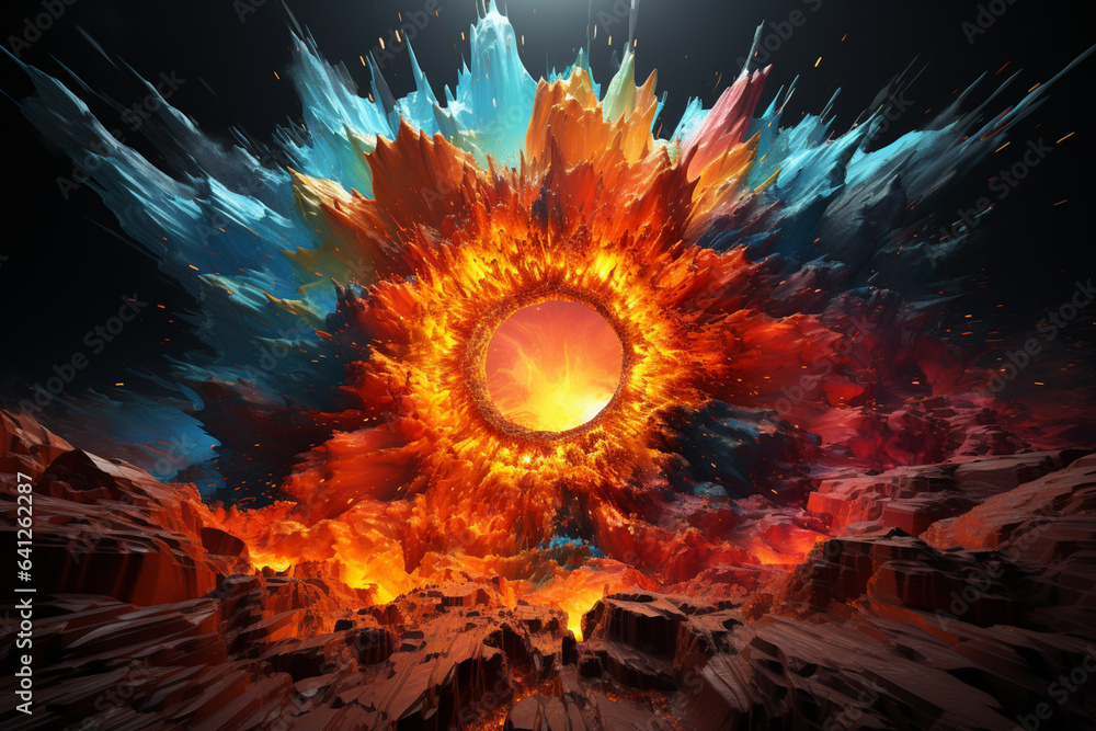 Aufkleber a digital artwork portraying an abstract nuclear explosion at a power plant. generative ai technolog