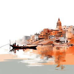 watercolors of the ganges river in varanasi