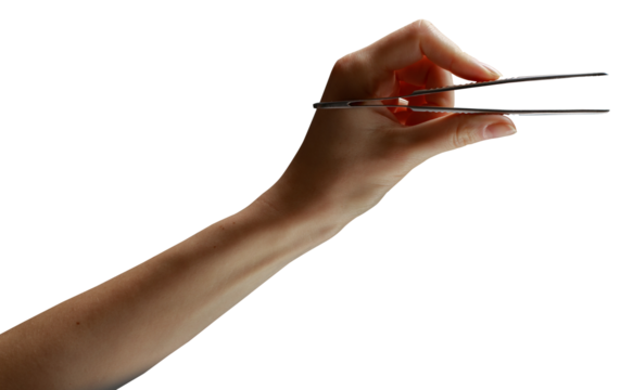 Woman hand holding tweezers isolated - Powered by Adobe
