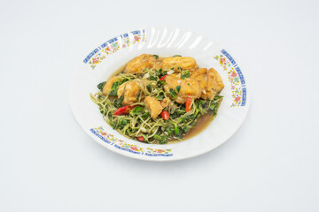 Fried Tofu With Baby Sunflower isolate on white background