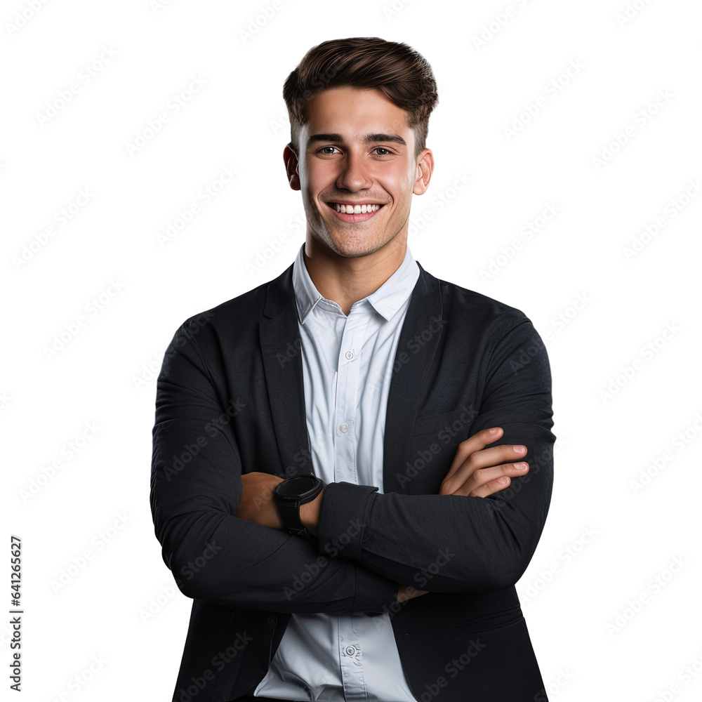 Canvas Prints Entrepreneurial business student posing against a transparent background with a warm smile arms folded