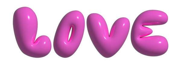 3D rendering of balloon letters with pink love word on transparent background.