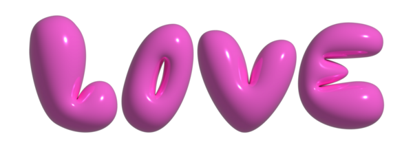 3D rendering of balloon letters with pink love word on transparent background.