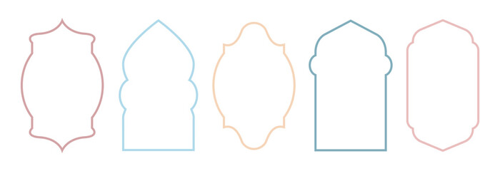 Islamic, arab line vector window icon set
