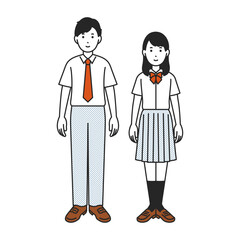 男女の学生の全身イラスト