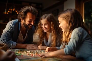 Family Playing Board Games And Laughing Together, Generative AI