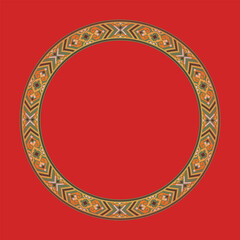 Vector illustration of Ukrainian ornament in ethnic style, identity, vyshyvanka, embroidery for print clothes, websites, banners. Background. Geometric design, border, copy space, frame