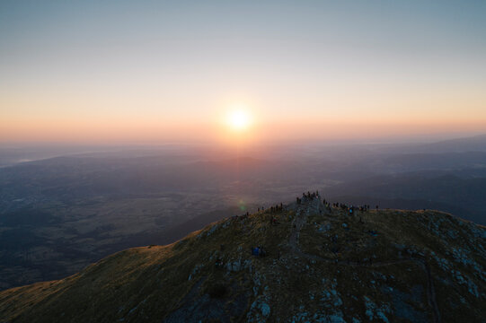 Rising sun in front of the Rtanj mountain peak