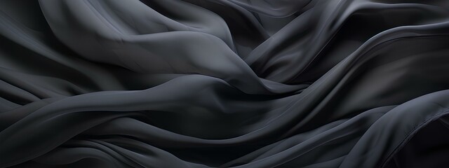 Obraz premium Texture, black silk translucent fabric with pleats, abstract background, fabric pattern.