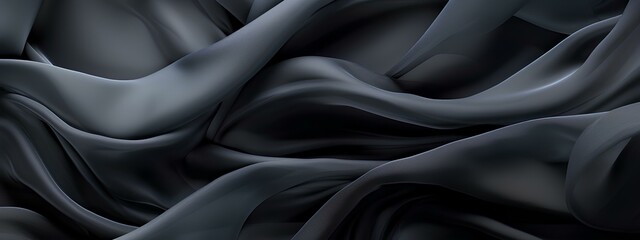 Texture, black silk translucent fabric with pleats, abstract background, fabric pattern.
