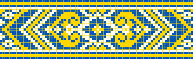 Vector illustration of Ukrainian ornament in ethnic style, identity, vyshyvanka, embroidery for print clothes, websites, banners. Background. Geometric design, border, copy space, frame