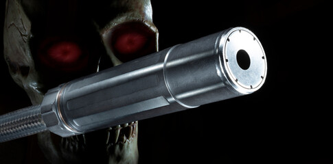 Silencer with red eyed skull behind