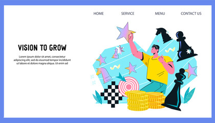 Business strategy and strategic thinking for company success. Effective strategies and enhance strategic thinking skills concept of website banner, flat vector illustration.