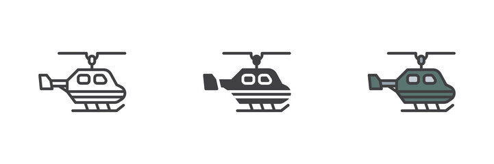 Military helicopter different style icon set