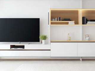 Tv on cabinet in modern living room 