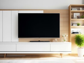 modern living room with tv on cabinet
