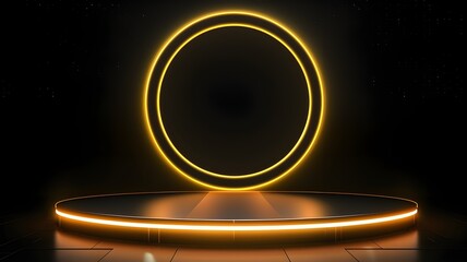 3D neon golden and yellow light podium stage for the mega sale special offer for the award or to display your brand. Generative AI.