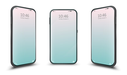 Modern smartphone mockup with clean, minimalistic style. Realistic 3D perspective phone frame with display. Template for UI/UX mobile designs presentation.

