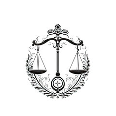 Libra Icon, Zodiac Symbol, Ornate Scales Silhouette, Libra Horoscope Pictogram, Minimal Astrological Sign