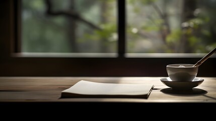 Photo of a steaming cup of coffee resting on a rustic wooden table