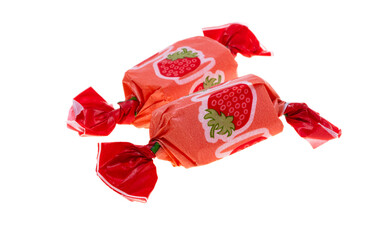 fruit candies in a wrapper isolated - obrazy, fototapety, plakaty